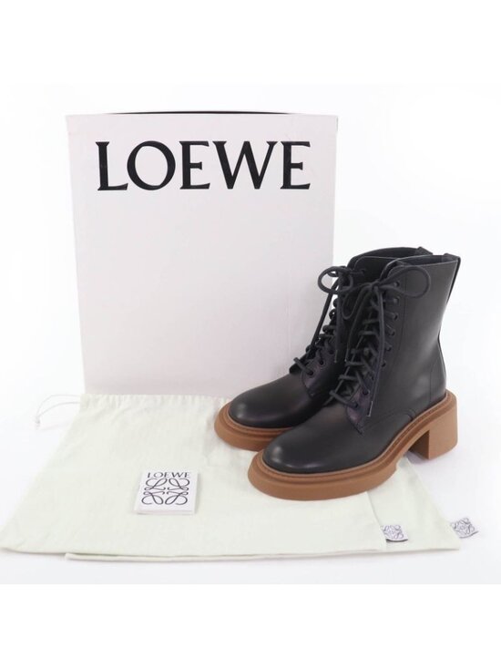 Loewe Log Lace Up Leather Boots Short Black 37 - Picture 2 of 10
